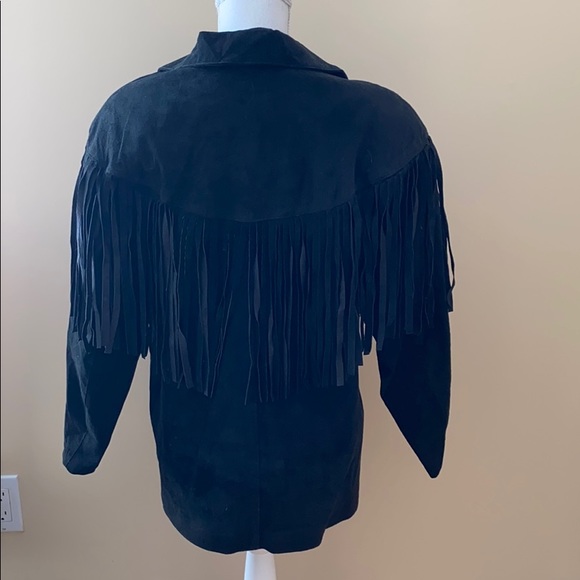 Vintage Genuine Leather Suede Fringe Lace Up Top - Picture 3 of 6